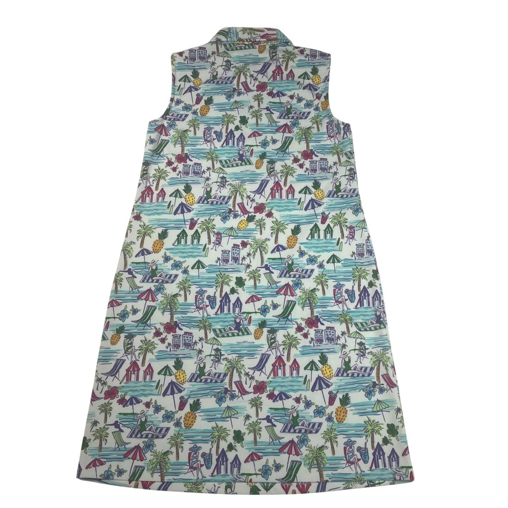 NWT Cappagallo Shift Dress Womens Medium White Multi Tropical Beach Zip Neck - Picture 10 of 12